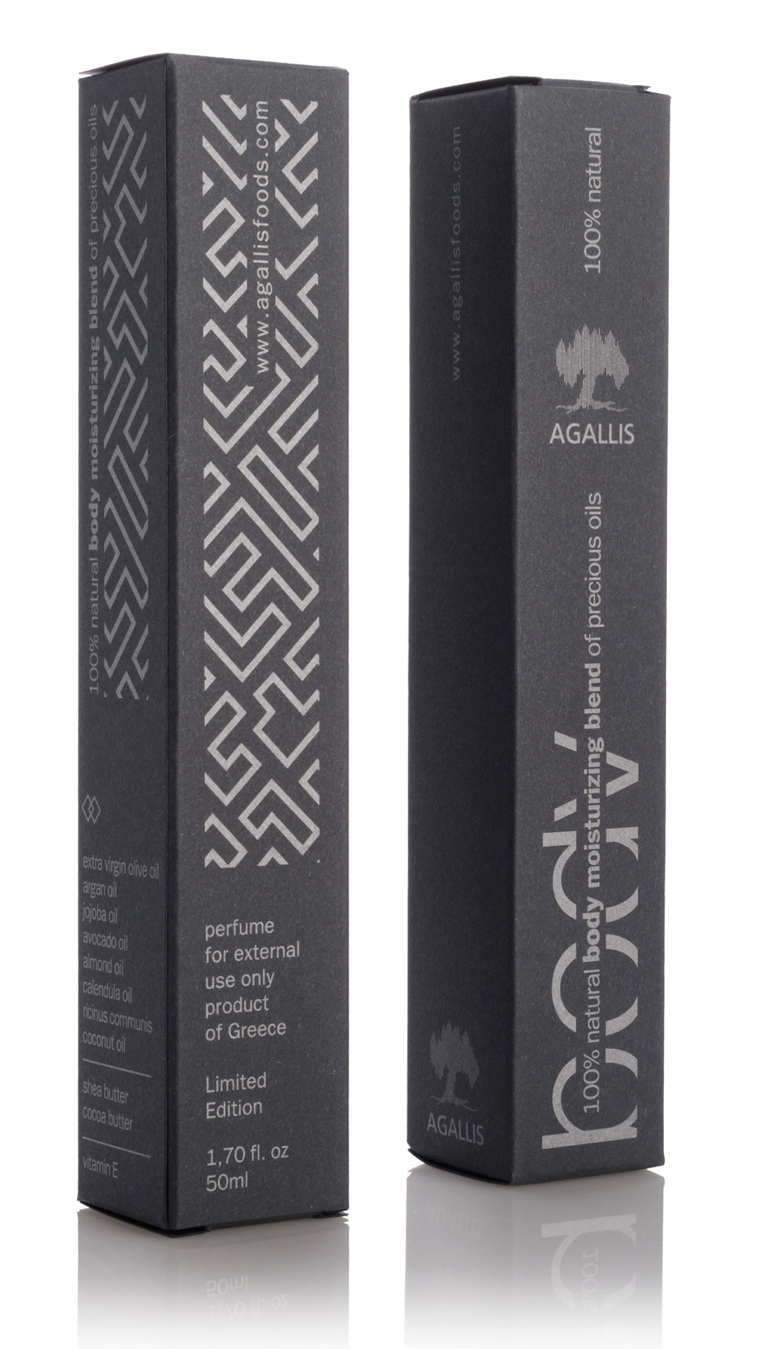 agallis_black_packaging body oil with presious oils packaging